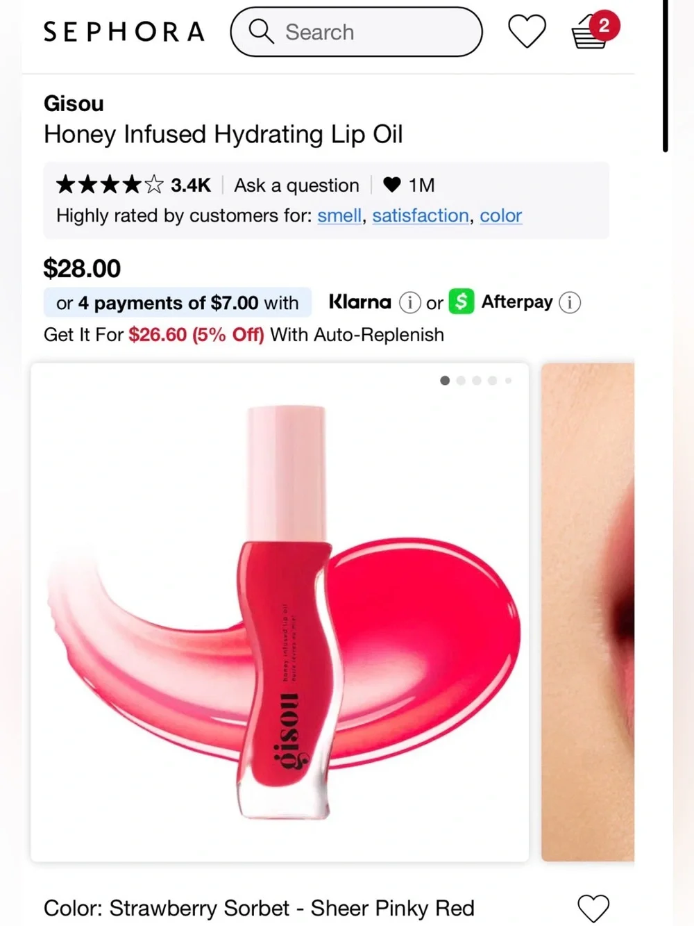 Gisou Honey Infused Lip Oil — Strawberry Sorbet (Pink/Red)